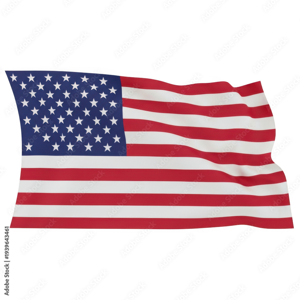Fototapeta premium American flag waving in the wind isolated on transparent background