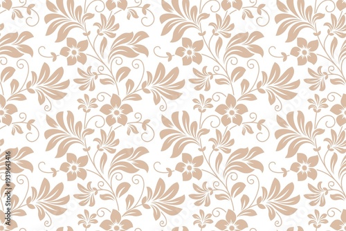 Elegant floral pattern with beige flowers on white background
