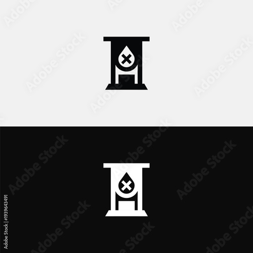 A bold icon showcases a solid black rectangular structure encasing a droplet with a prominent 'X' mark, signifying refusal or contamination.