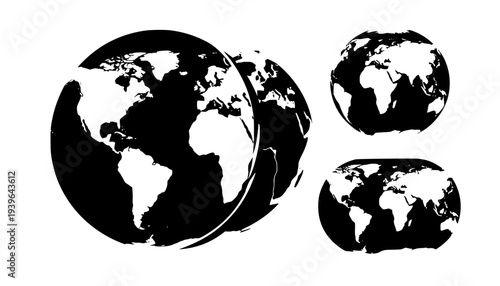 Earth globe icon set. earth hemispheres with continents. world map in globe shape isolated on white background. vector