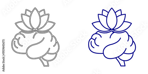 Human Brain with Lotus Flower Icon Representing Mindfulness Mental Health Harmony Spiritual Wellness Meditation and Psychological Balance Minimalist Navy Blue Vector Illustration
