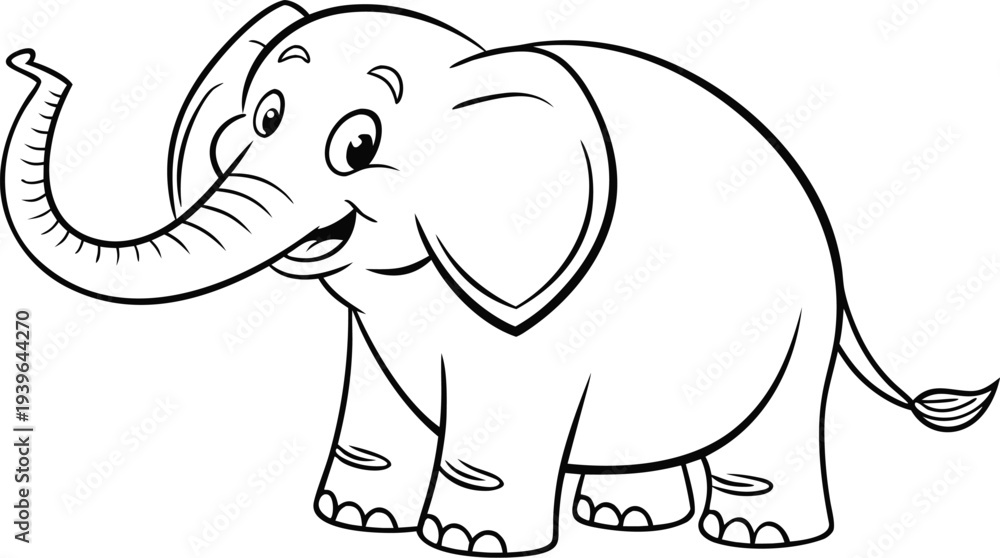 Obraz premium Cute cartoon elephant with thick black outline coloring page thick outline