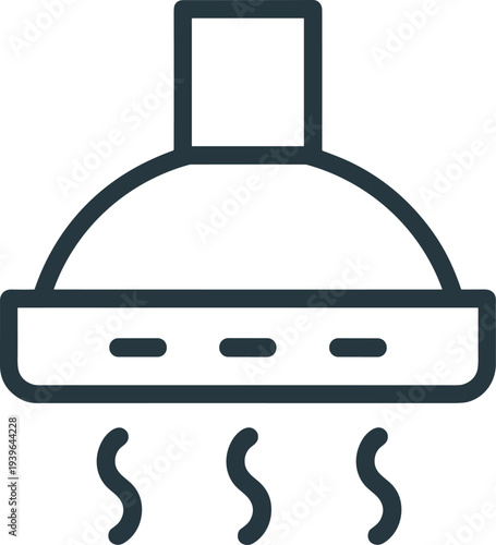 Kitchen range hood icon, ventilation appliance, cooking exhaust, air purification, household equipment, interior design, modern kitchen, smoke extractor, minimal illustration, home decor