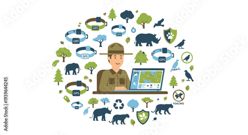 Vector illustration of conservationist with eco icons