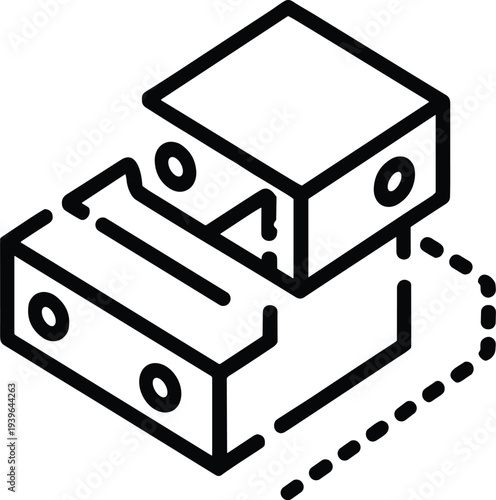 Mechanical assembly icon, engineering drawing symbol, machine parts design, industrial component graphic, technical illustration, manufacturing process, construction detail, mechanical system