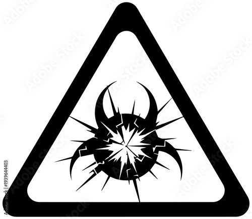 Warning sign with cracked explosion symbol