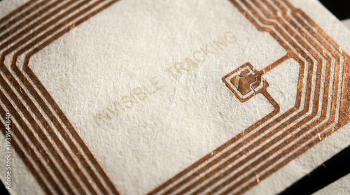 Wallpaper Mural Invisible tracking tag detail, rfid antenna closeup, smart label technology background, copper circuit pattern on white textured paper, contactless identification concept macro view Torontodigital.ca