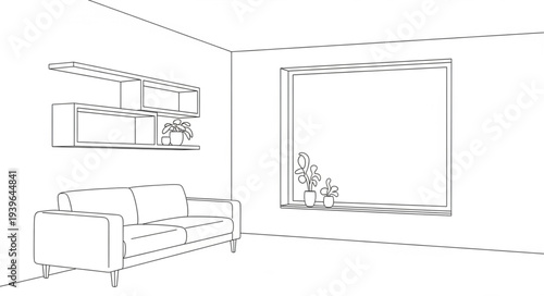 Minimalist Living Room Interior with Couch and Window.