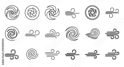 Wind Icons Set: Swirls and Gusts - Weather Symbol Collection