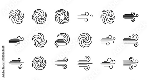 Wind and Swirl Icons: Air Flow, Weather Symbols, Natural Elements