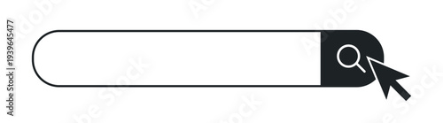 Search bar with magnifying glass icon and mouse cursor click, minimal interface element vector illustration on transparent background