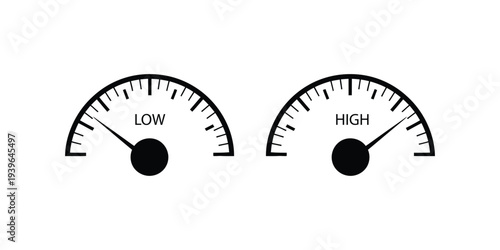 A pair of fuel gauge dials with needle indicators on a white background