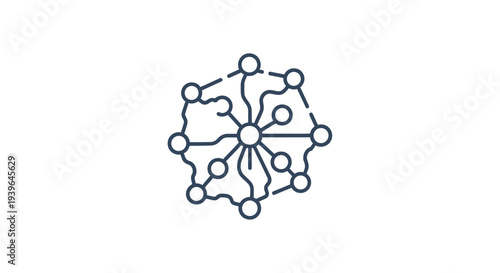 Abstract network connections, central node with radiating lines and nodes