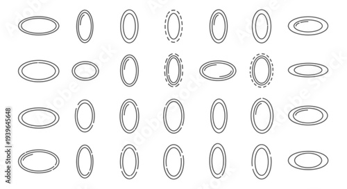 Abstract Oval Shapes Collection: Isometric & 3D Views, Line Art Design Elements