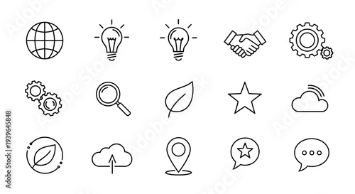 Business and Technology Icons Set: Idea, Global, Networking, Innovation, Cloud, Search