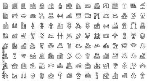 Cityscape Icons: Buildings, Transport, Infrastructure & Urban Elements Collection