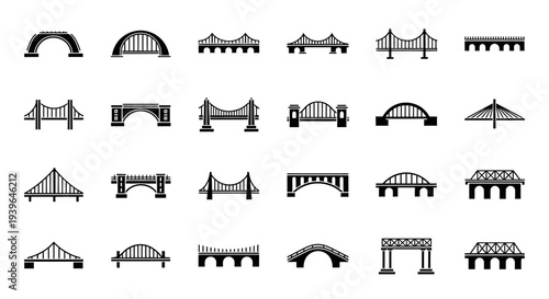 Collection of Diverse Bridge Silhouettes Vector Icons Set