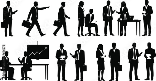 Business Professionals Silhouette Vector Illustration Office Workers Meeting Presentation Corporate Team Leadership Workplace Collection Set