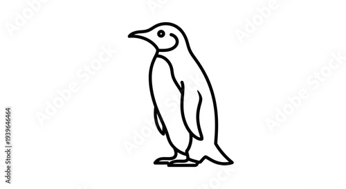 Cute Penguin Illustration, Simple Line Art, White Background