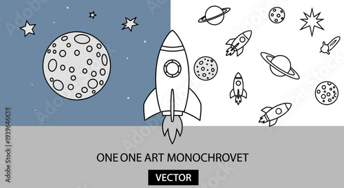 Doodle Space Rocket and Planets Vector Set - Hand Drawn Cosmic Elements