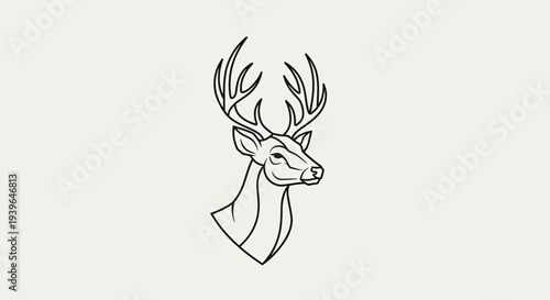 Elegant Deer Head Outline Drawing, Minimalist Wildlife Art, Vector Illustration