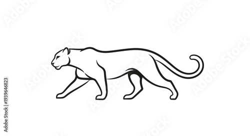 Elegant Panther Silhouette, Stylized Big Cat Walking, Minimalist Line Art