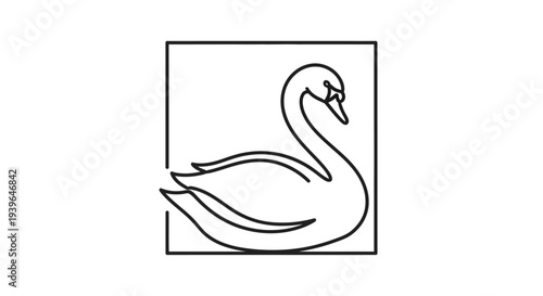 Elegant Swan Line Art Logo in Square Frame