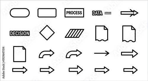 Flowchart Symbols and Icons Set for Process and Data Visualization