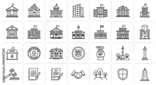 Government Buildings, Law and Civic Symbols - Icon Set