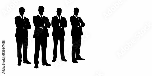 Silhouettes of four men in suits standing in a row