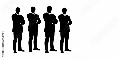 Silhouettes of four businessmen standing together in formal attire