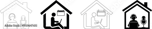 Work from home outline icon set remote office and telecommuting symbols vector silhouette isolated on transparent background