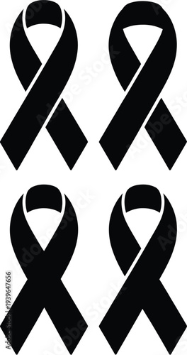 Four black awareness ribbons on a white background symbolizing support and solidarity