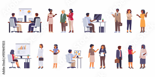 Diverse group of professionals collaborating in a modern office setting