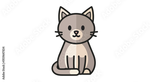Cute cartoon cat illustration, simple, flat design, white background