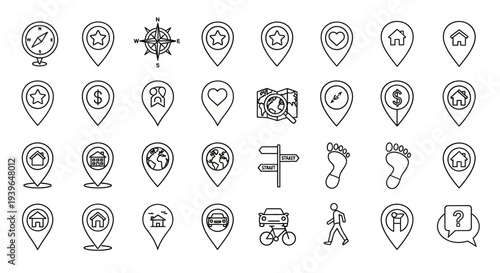 Location Icons Set: Map Pins, Navigation, Travel & Destination Symbols