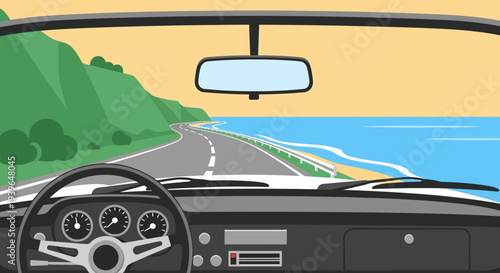 Driving on a scenic coastal highway with ocean view
