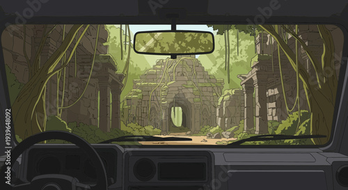 Driving Through Ancient Jungle Ruins