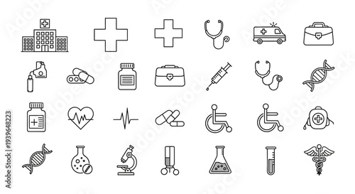 Medical Icons Set: Healthcare, Science, and Emergency Symbols