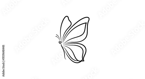 Minimalist Butterfly Outline, Delicate Insect Wing, Single Line Art