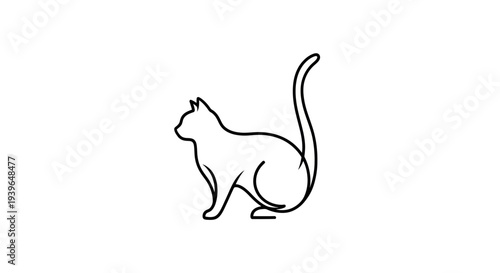 Minimalist Cat Silhouette Icon, Outline Drawing of a Graceful Feline