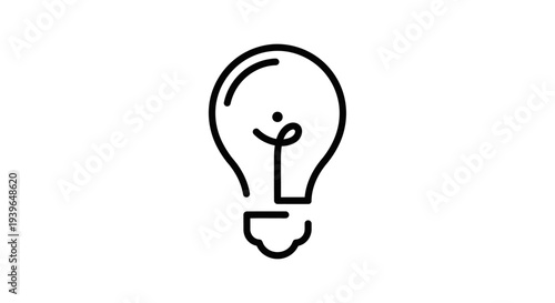 Minimalist light bulb icon, simple line art drawing, symbol of idea and innovation