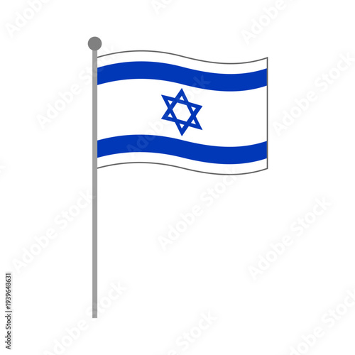 Israel national flag waving on flagpole vector illustration with blue stripes and Star of David symbol of identity