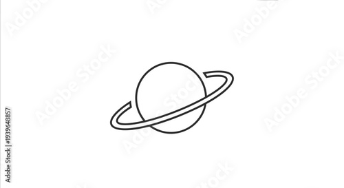 Minimalist outline of planet with ring, cosmic, simple, line art, white background