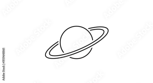 Minimalist outline of a planet with rings, simple line art, isolated on white