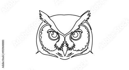 Minimalist Owl Head Line Art Icon - Vector Illustration