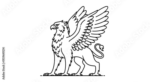Mythical Griffin Line Art Drawing - Majestic Creature Symbol