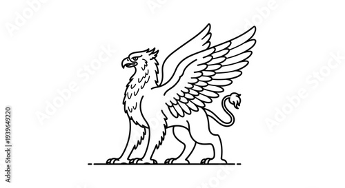 Mythical Griffin Line Art: Majestic Creature with Eagle Head and Lion Body