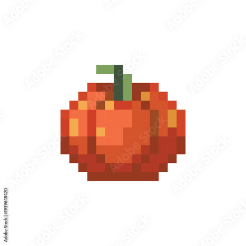 Pixel Art Ripe Pumpkin Icon: vibrant orange vegetable with detailed shading for autumn harvest design