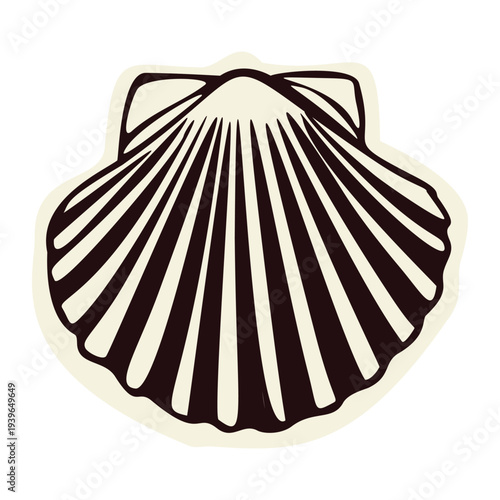 Simple pilgrims scallop shell icon. Handdrawn ancient pilgrimage symbol for travellers seeking sanctuary. Isolated flat vector in black nd white for camino